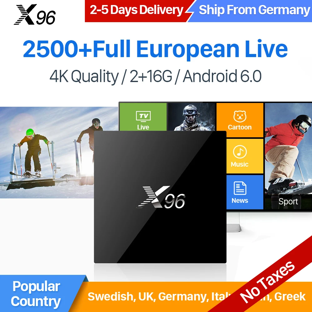 

X96 IPTV Nordic Android S905X Android Quad Core Set-top Box with IUDTV 1 year IPTV Subscription IPTV Sweden Spain Italy UK Greek