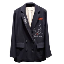 Женские блейзеры, костюм с вышивкой, куртка для женщин, Весенняя новинка, Модный повседневный костюм с длинными рукавами, женский двубортный костюм для офиса