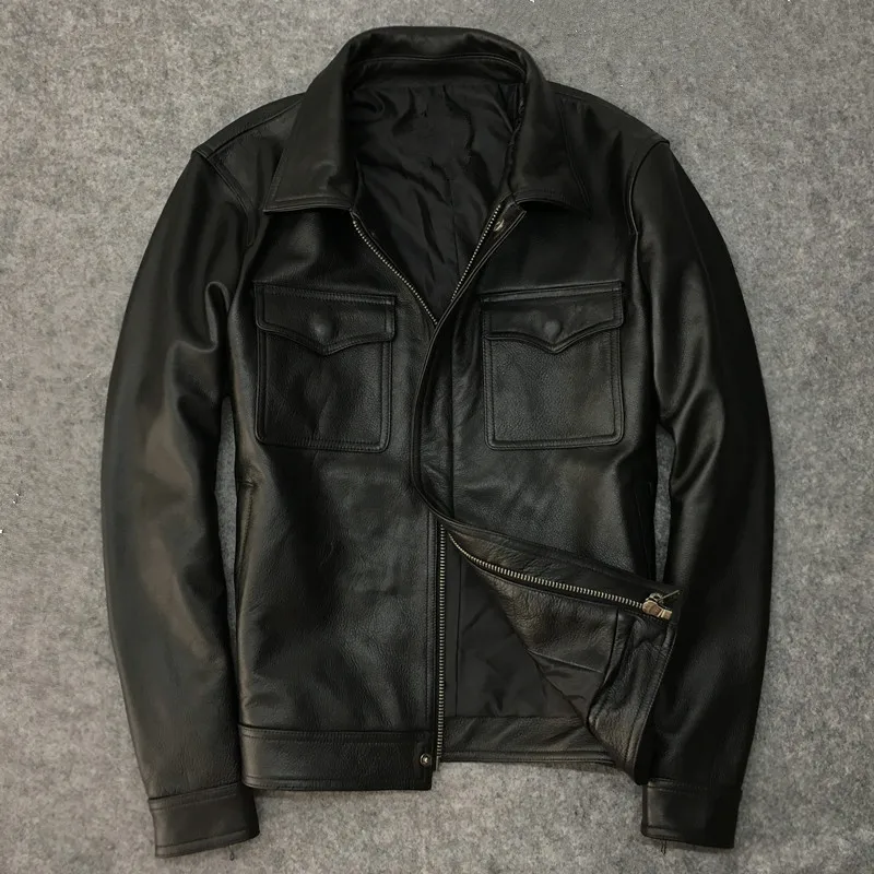 

2019 Autumn Men's leather jackets High quality cow leather jackets coat men A422