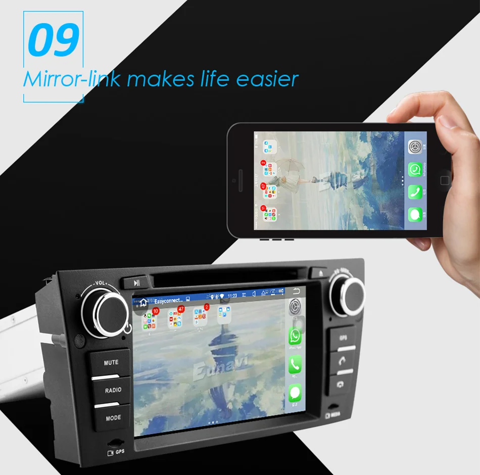 Top Eunavi Octa 8 Core CPU Android 8.0 Car DVD For 3 Series BMW E90 E91 E92 E93 318 320 325 For Manual Air Conditioning gps Navi 14