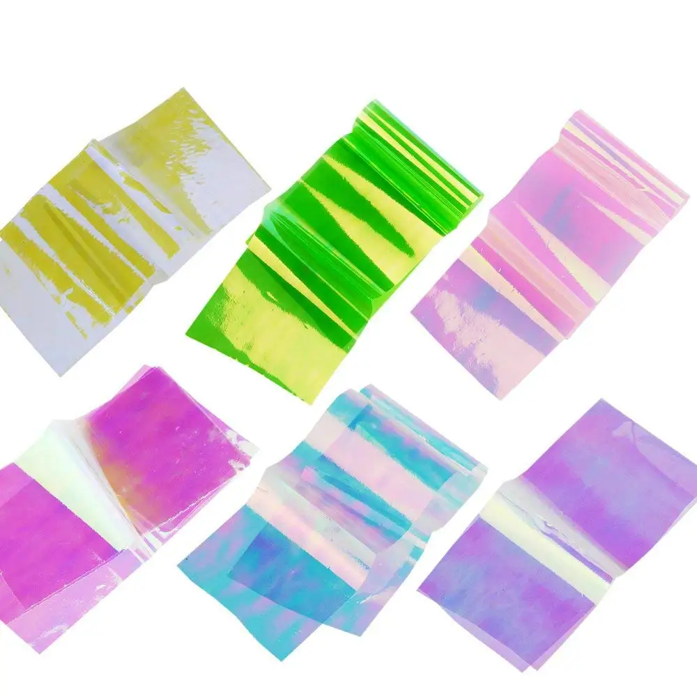 

6pcs Art glass nail stickers Aurora platinum Symphony of irregular broken glass platinum paper mirror stickers nail cellophane