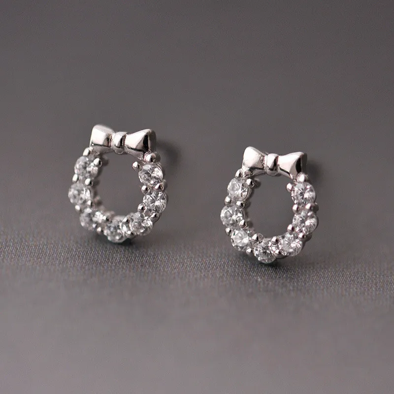 

925 sterling silver needle Stud earrings bowknot Women's fashion earrings jewelry wholesale