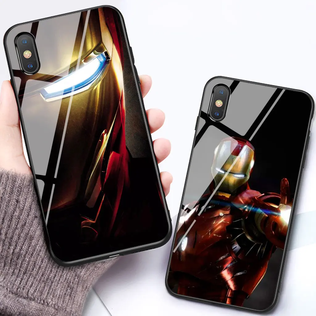 

Iron man glass case for iphone xr x xs max 8 plus 7 7plus 8plus 6 6s 5 5s se coque iphone7 marvel hero shockproof back cover