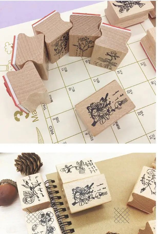 Ретро Печать Цветок альбом для штампов дерево четкие штампы DIY классическая ручка для украшения 9 конструкций на выбор