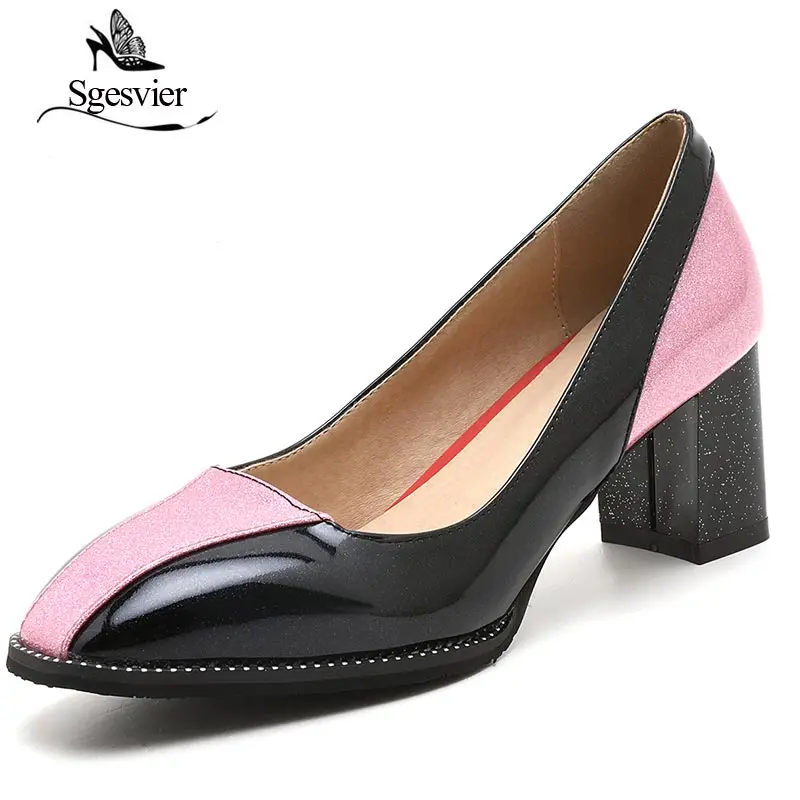 

SGESVIER Spring Shoes Women Pumps Slip On Thick Heel Fashion Simple Shoes For Woman Elegant Dress Pumps New Size 32-44 OX165