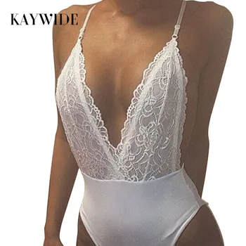 Kaywide Deep v neck lace up sexy bodysuit Black backless Strap women Bodysuits 2016 summer short elegant jumpsuit rompers