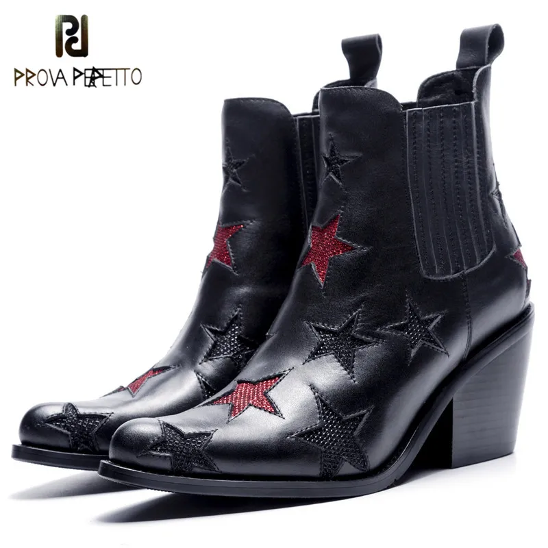 

Prova Perfetto 2018 Genuine Leather Gladiator Fashion Women Shoes Ankle Boots High Heels Pointed Toe Shoes Black Riding Boots