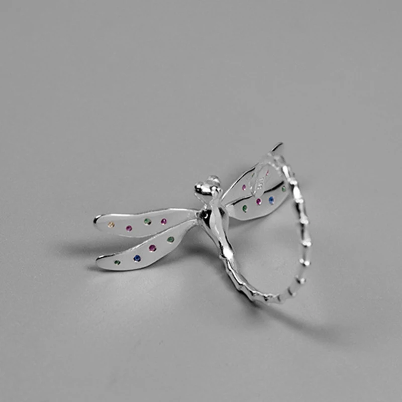Lotus Fun Real 925 Sterling Silver Handmade Fine Jewelry Multicolor Zirconia Beautiful Dragonfly Design Rings For Women