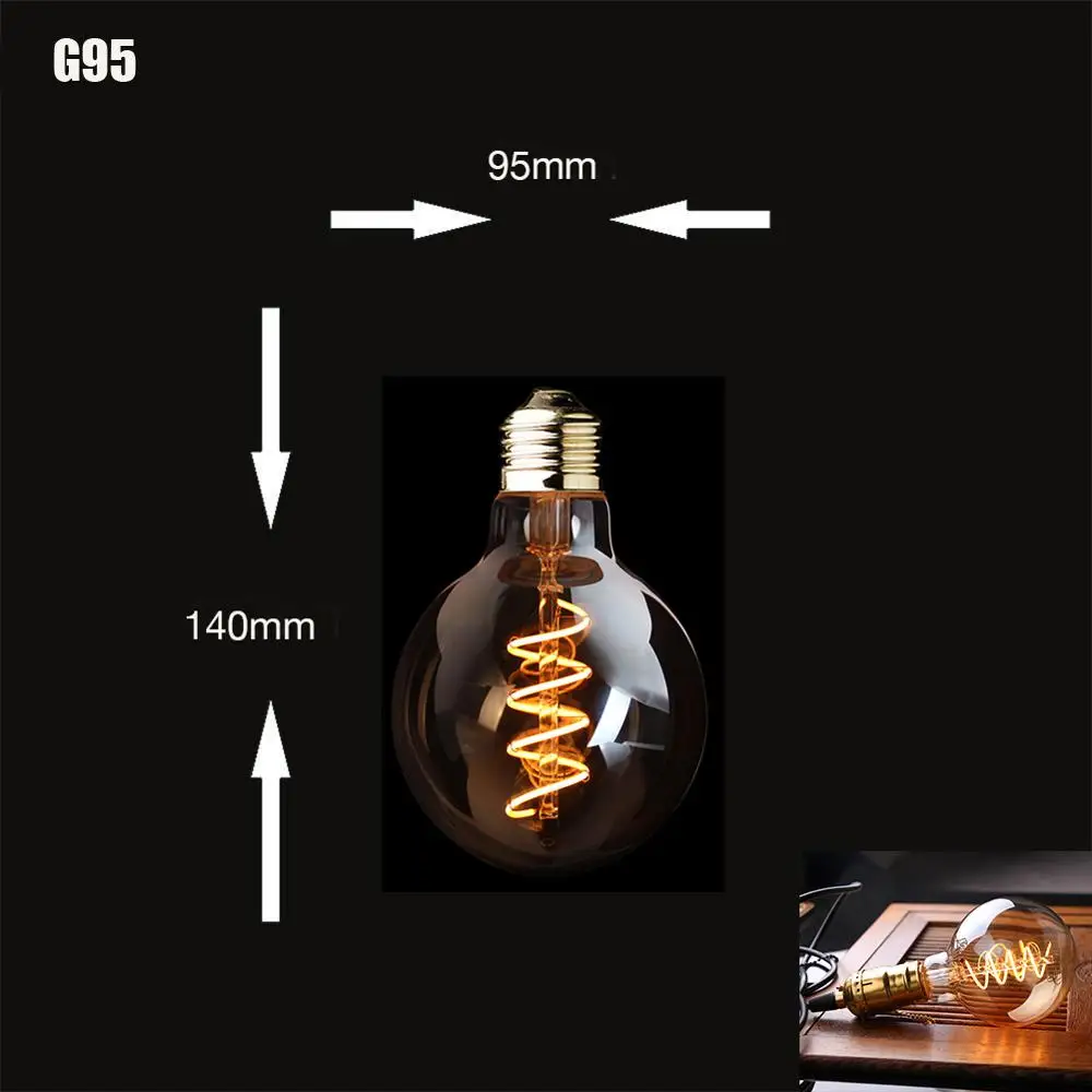 Светодиодный светильник с регулируемой яркостью в стиле ретро, лампа Эдисона E27 220 В 3 Вт, Золотая спиральная нить ST64 A19, светодиодный светильник, винтажный декоративный светодиодный светильник накаливания - Испускаемый цвет: G95 2200K
