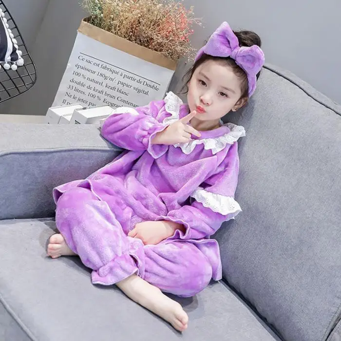 Зимняя детская Фланелевая Пижама для девочек, теплые пижамы из кораллового флиса, одежда для сна, домашняя одежда M09