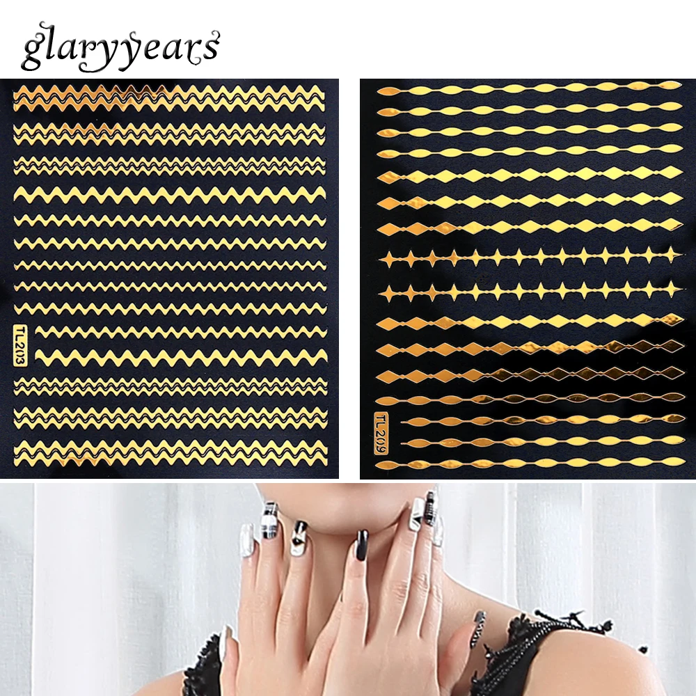 

12 Gold Design 1pc Nail DIY Metallic Decal Nail Sticker Polka Dot Line Strip Form Women Manicures Nail Art Tool Nail Sticker New
