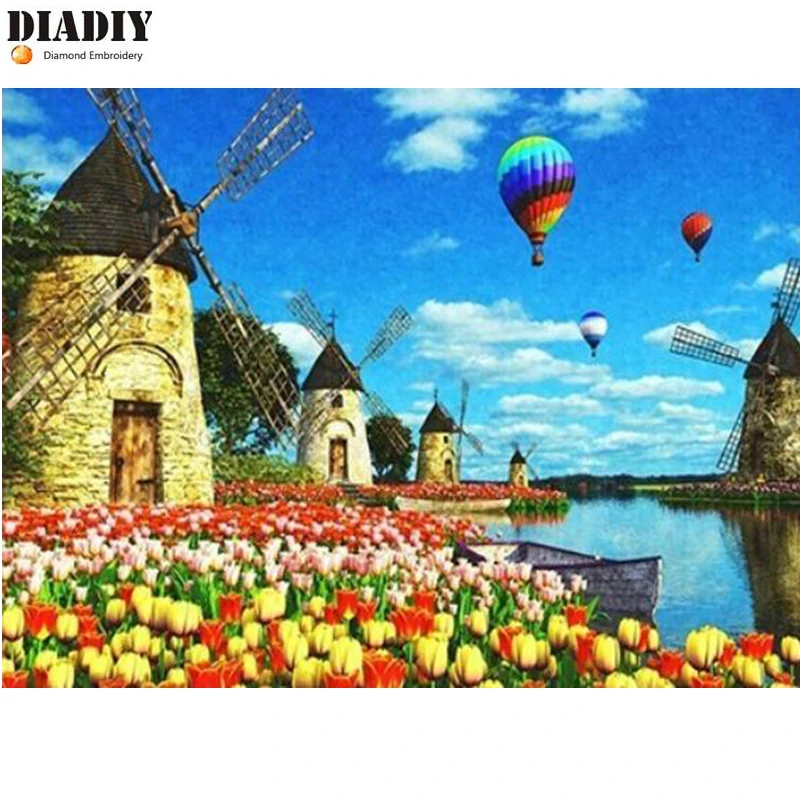 

DIADIY Full Square Diamond Embroidery Netherlands Windmill Picture Of Rhinestones Diamond Painting Landscape Home Decor 5D DIY