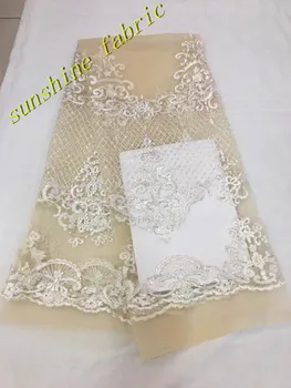 

African embroidered lace fabrics High quality french net lace fabric with sequins for bridal dress