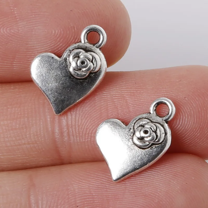 

Hot Selling 11pcs 10x15mm Zinc Alloy Antique Silver Loving Heart Flower Rose DIY Charms Pendants,For Jewelry Making Bracelet