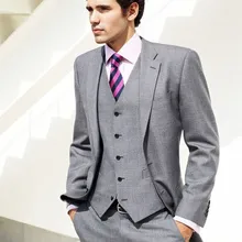 Модные светло-серые смокинги друзей жениха с двумя пуговицами Мужской Блейзер Костюмы для выпускного вечера Жених(пиджак+ брюки+ жилет+ галстук) K: 734