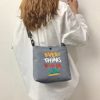 

Female Fashion Girls Leisure Large Letter Print Shoulder Messenger Satchel Handbags Canvas Simple Women Casual Crossbody Bags