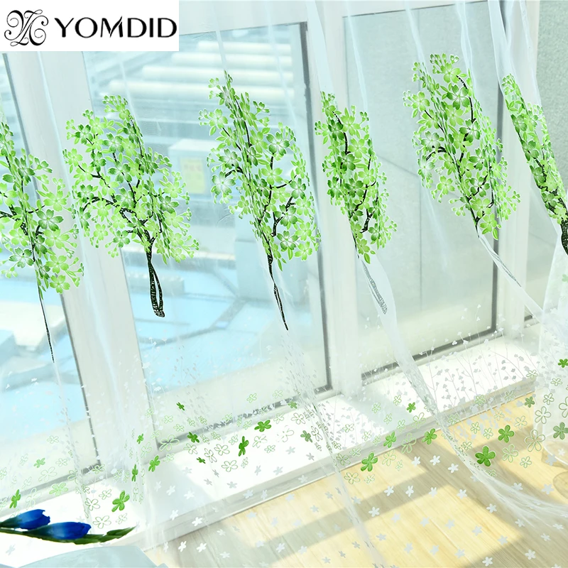

Colored Tree Printed Tulle Curtains cherry Flowers Voile Curtain for Living Room Kitchen door Window Decor Balcony Curtain