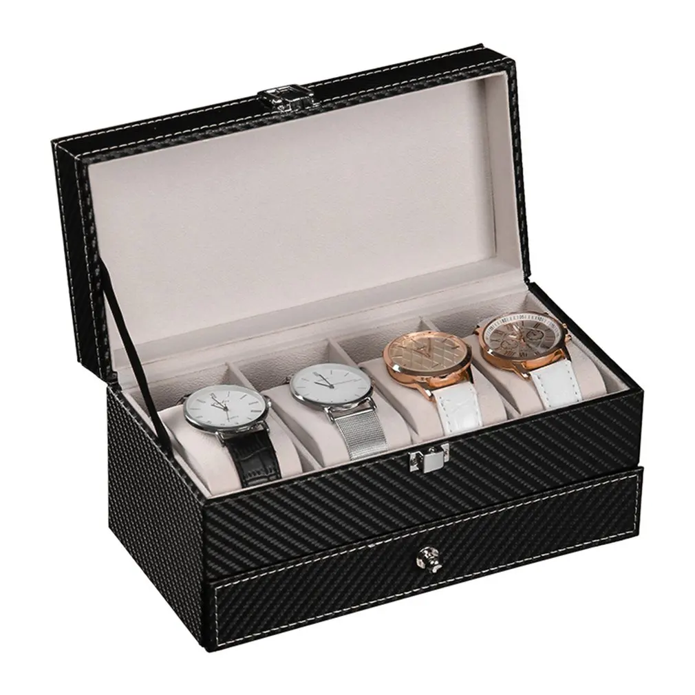 

Carbon Fiber 2 layers 4-bit box with Drawer Watch Box Storage Watches Display Storage Box Case Jewelry Watch Collector Case