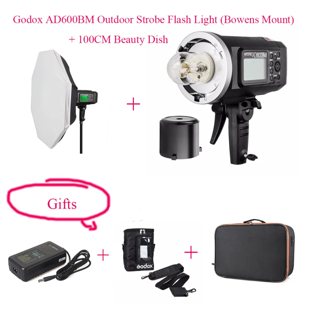 Godox AD600BM HSS 1/8000s 600W GN87 наружная вспышка (крепление Bowens) + батарея 100 см Beauty Dish