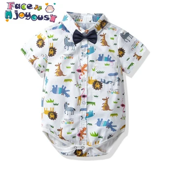 

2019 Baby Boy Rompers Kid Gentleman Suspenders Tie Bow Boys Clothes Summer First 1st Birthday White Romper Infant Print Jumpsuit