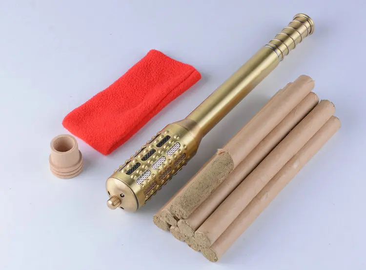 

large brass moxibustion stick massage main and collateral channels Moxibustion apparatus with 10pcs moxa stickers