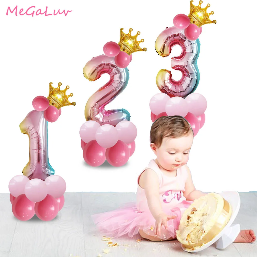 Розовый номер фольги стенд воздушные шары комплект 1, 2, 3, 4, 5, 6, 7, 8, 9 лет с днем рождения украшения Дети девочка ребенок душ Golobos