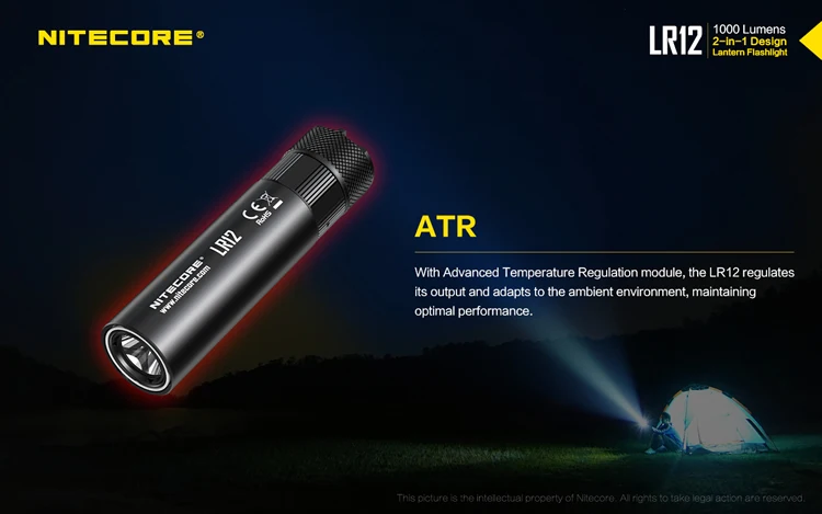 NITECORE LR12+ 18650 перезаряжаемая батарея выдвижной диффузор позволяет фонарь фонарик для чтения на открытом воздухе Кемпинг