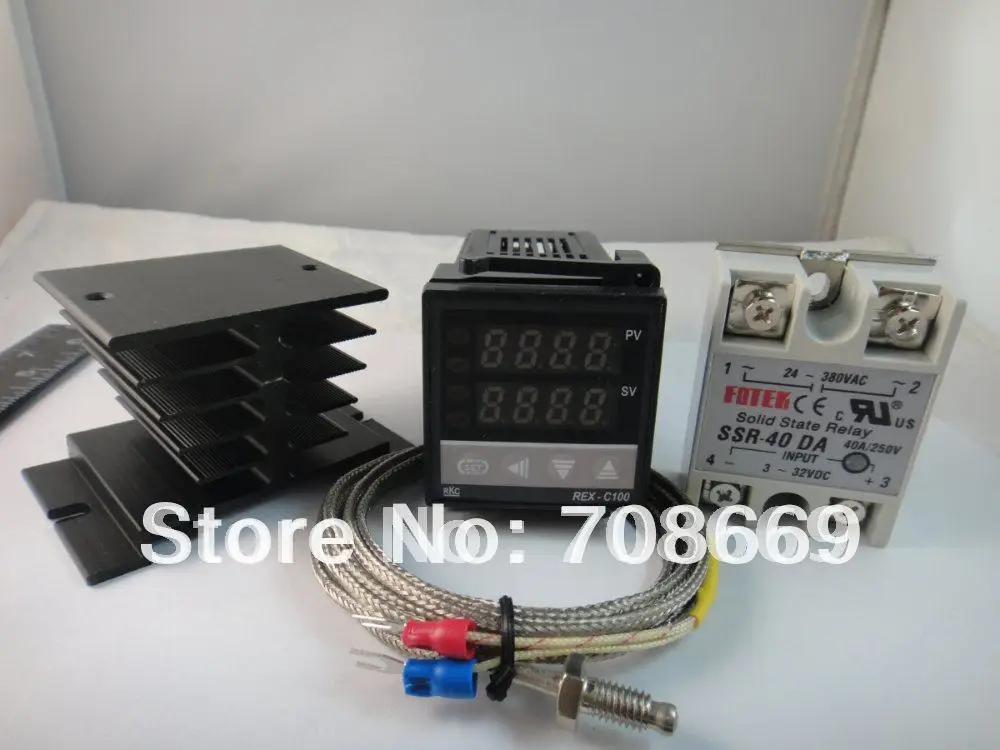 

100-240VAC PID Temperature controller REX-C100FK02-V*AN + max.40A SSR + heat sink + 2m quality K probe