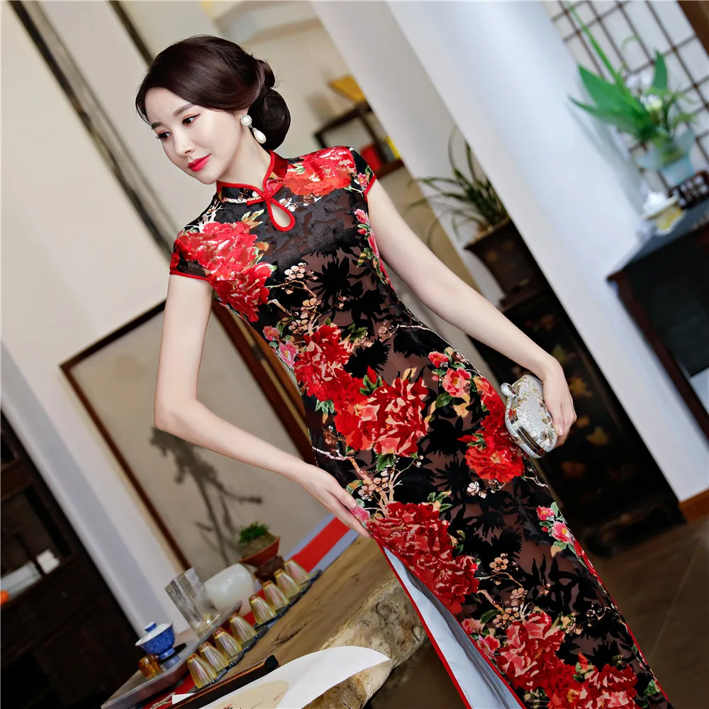 История Шанхай 2018 Новое поступление Для женщин Цветочный принт Cheongsam Длинные китайский Ципао платье в национальном стиле платье