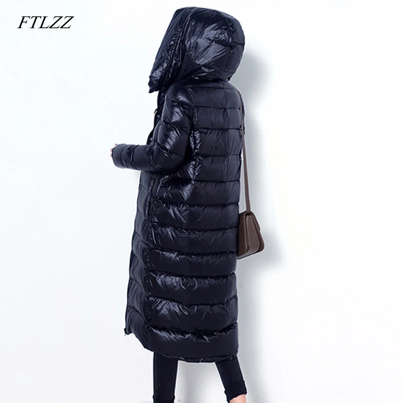 Ftlzz New Winter Down Jacket Women Hooded Duck Down Jacket Long Sleeve