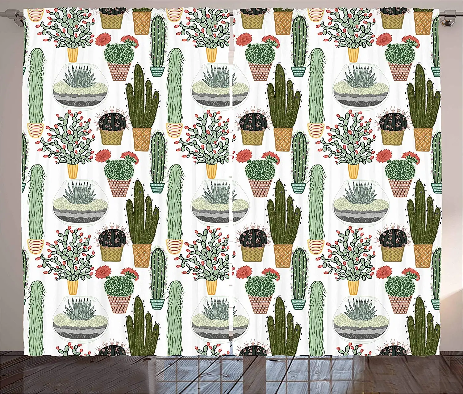 

Cactus Curtains Pattern with Succulent Plants and Cactuses in Pots Botanical Floral Mexican Garden Living Room Bedroom Window