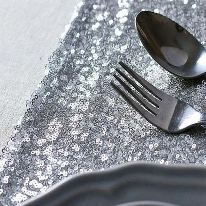 Mayitr 30 x 183 cm Silver Sparkly Sequin Tablecloth Banquet Background Wedding Party