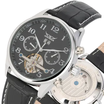 

Fashion Automatic Skeleton Mechanical Watches Self Wind for Men Special Dial with Calendar Leather Band Mechanical Watch for Gen