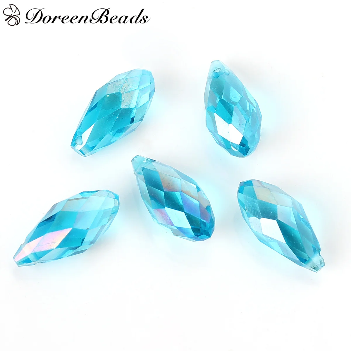 

DoreenBeads Crystal Glass Loose Beads Teardrop Lake blue AB Color Transparent Faceted About 17mm x 8mm,Hole about:1mm,20 PCs