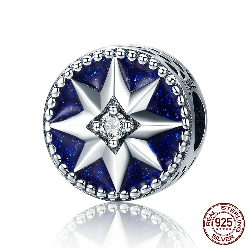 

MYBEBOA 925 Sterling Silver Freeze Snowflake & Star Blue Enamel ,CZ Charm fit Original Pandora Bracelet Necklace DIY Jewelry