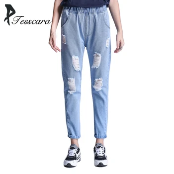 

Women Slim Pencil Jeans Female Hole Mid Waist Pants Lady Plus Size S-5XL 2 Colors Casual Trousers Girl Outwear Hot Sell Bottom