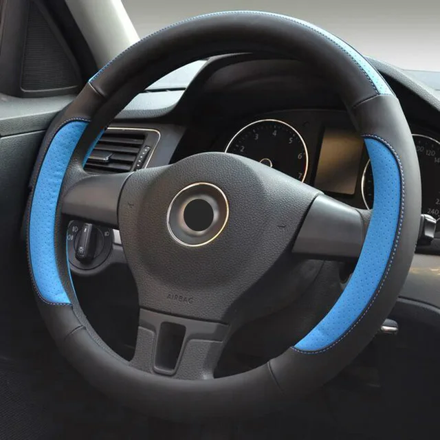 Кожаное рулевое колесо крышка 35/36/37/38/39/40 см спортивный Стиль автомобильный чехол для укладки волос для VW Гол Polo, ford Mazda Kia hyundai - Название цвета: 36.5-38cm blue