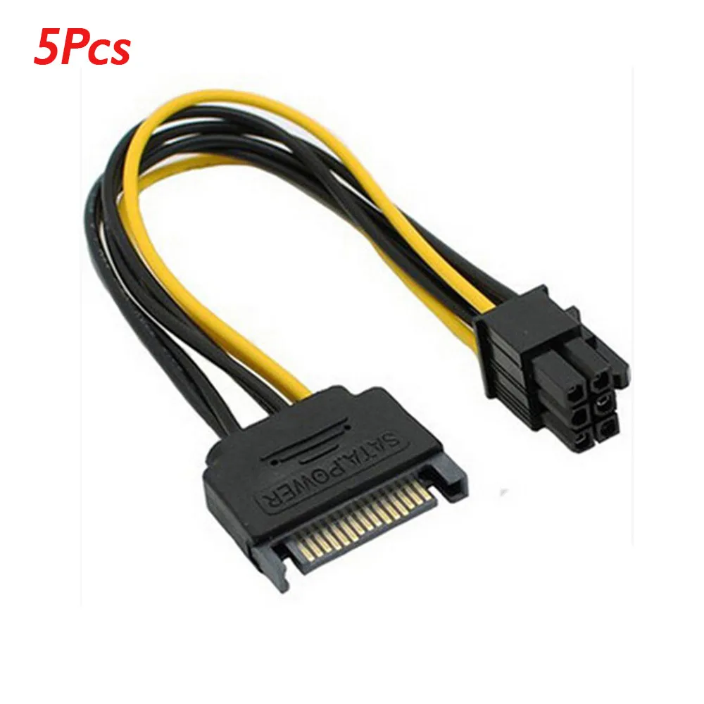 5Pcs SATA Power Cable 15 Pin To 6 Pin PCI EXPRESS PCI-E Sata Graphics Converter Adapter Video Card Power Cable Cord Dropshipping