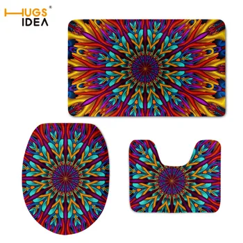 

HUGSIDEA 3PCS/Set Toilet Seat Cover 3D Mandala Floral Printing Overcoat Toilet Case for Bathroom Decor Washable Cushion Pads Lid
