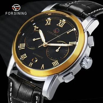 

FORSINING Vintage Auto Mechanical Men Watches Top Brand Luxury Leather Strap Sub-dials Calendar Display Royal Dress Wristwatches