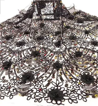 

Embroidered Tulle Lace Fabric,pink seqions Pearls Lace Applique Fabric For Wedding, African 3D Flower Lace Fabric High Quality