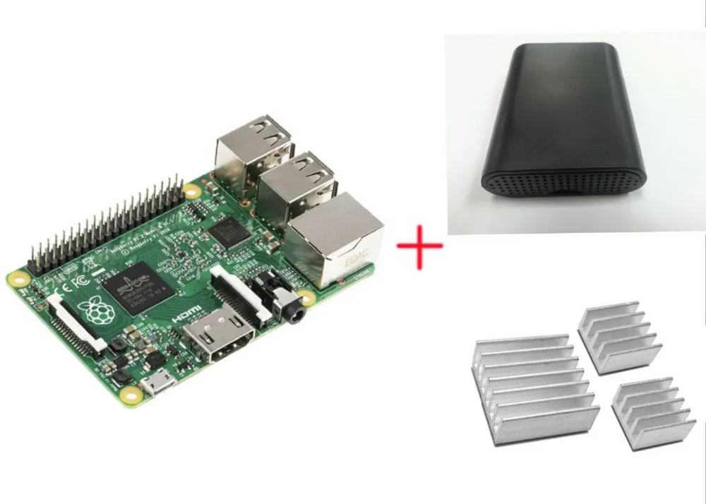 3 в 1 Raspberry PI 3 Model B+ 1 черный корпус ABS+ 3 радиаторов, Ras PI3 B, PI 3B с WiFi и Bluetooth