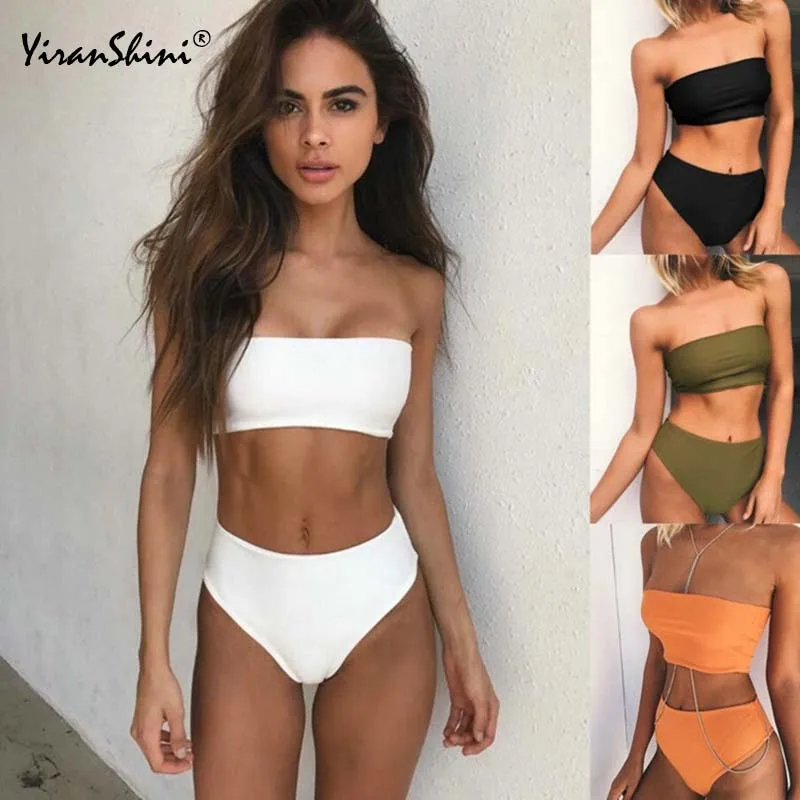 

YIRANSHINI 2018 Sexy Bandeau Bikinis Push Up High Waist Swimsuit Strapless Bathing Suit Swimwear Women Maillot De Bain Biquini