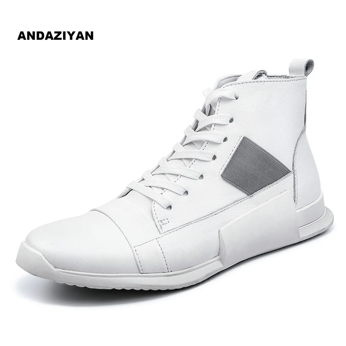 buy Hip hop high top shoes men #039;s leather white shoes fashion men casual boots cowboy dress shoe