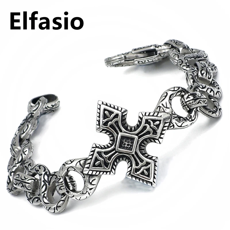 

Men's Boy's Cross Stainless Steel Link Bracelet Silver Fashion Bangles Jewelry 8.9" inch / 23.5cm