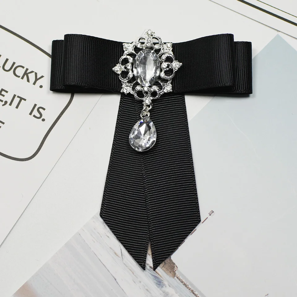 

Ribbon Tie Bow Brooch Fabric Crystal Flower Pins and Brooches Accessories Bowtie Broache Pin Shirt Badge Corsage Gifts for Women