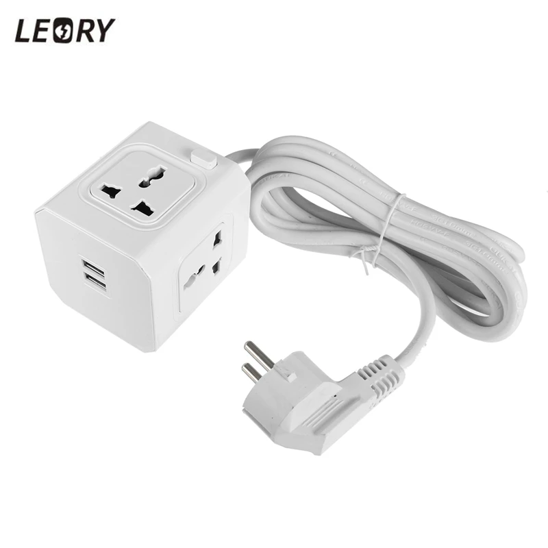 

LEORY EU/AU/UK/US 5V 2.1A Magic Powercube Wall Socket With 2 USB Ports 4 Outlets Wall Plug Extended Power Cube Socket Adapter