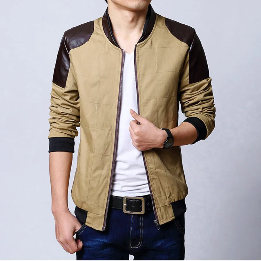 New Arrival Men Casual Wear Jackets PU Leather Patchwork Two Colors ...