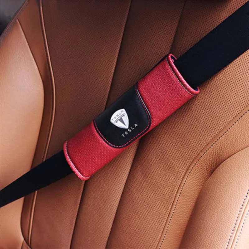 

1 pair Styling Car Safety Belt Cover Shoulder Protector Seat Belt Pad leather for Tesla Model S Model X Model 3three Accessories