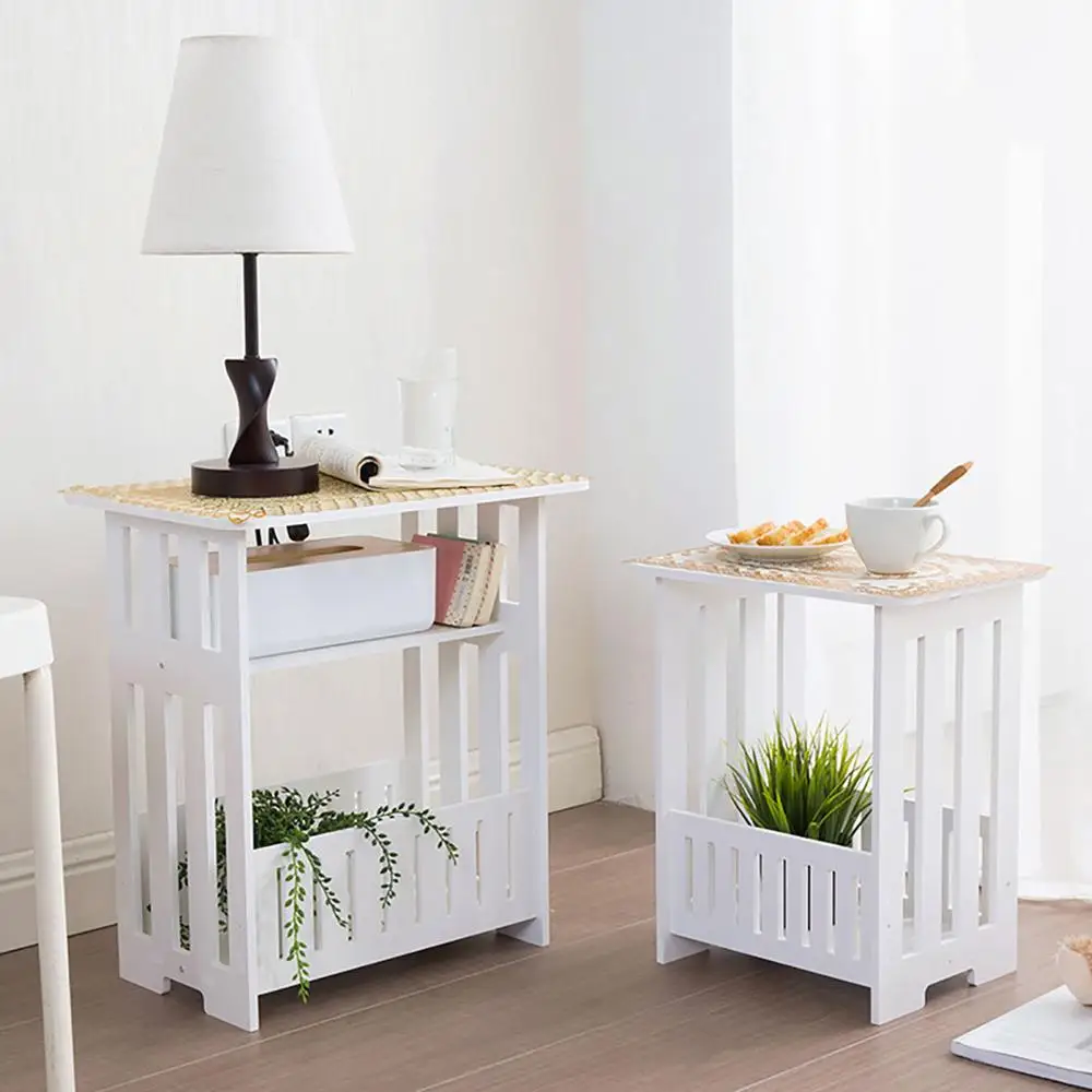 White 2 Layer Small Side Table Plastic Tea Coffee Table For Living